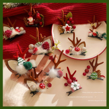 圣诞节鹿角发夹女可爱毛绒发卡韩国侧边夹鸭嘴夹子秋冬新款发饰品