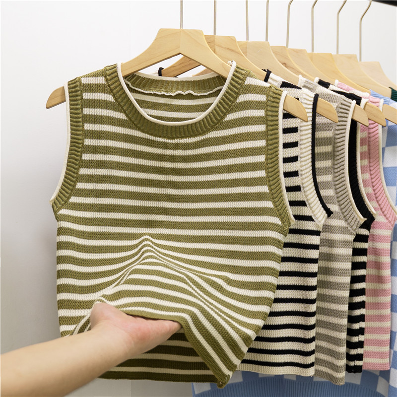 商品详情图_条纹吊带背心女士夏季外穿圆领修身显瘦内搭短款无袖