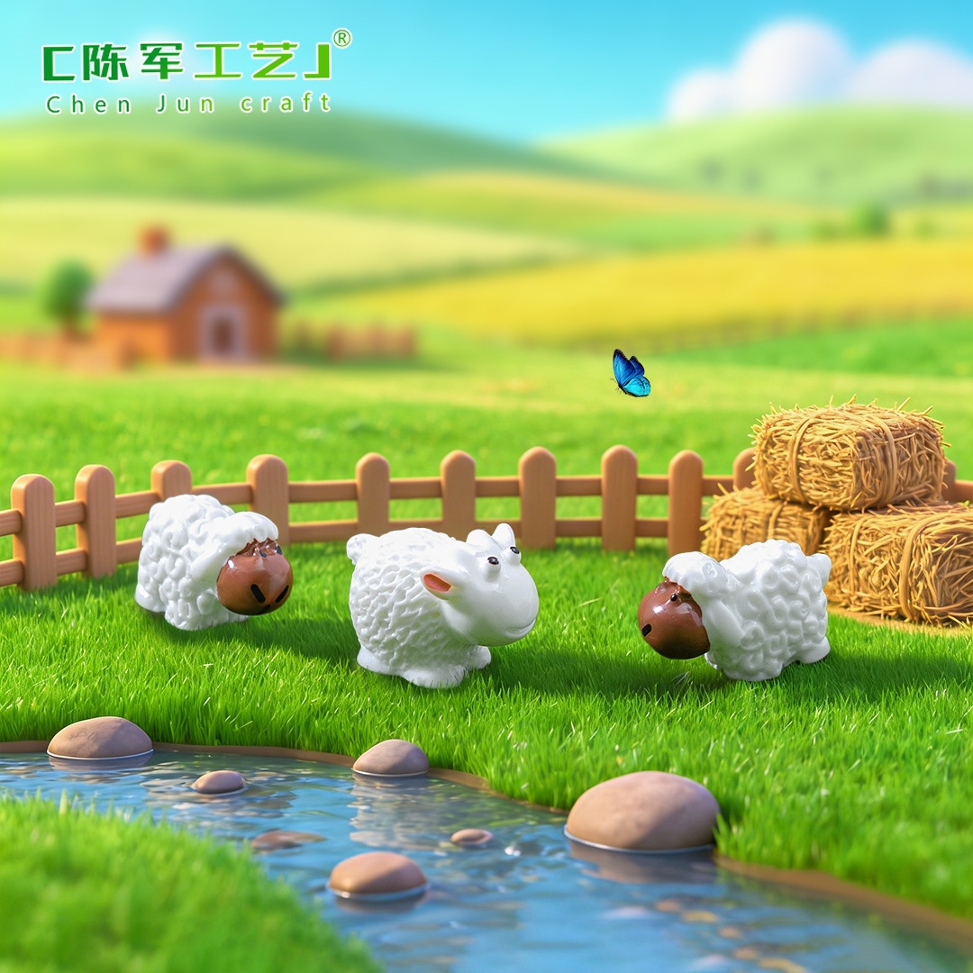 Cute Little Animal Ornaments, Couple Sheep, White Sheep, Little Sheep, Moss Micro-Landscape Ornaments, Resin Accessories