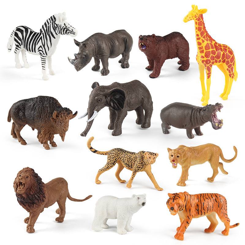 Cross-border children's cognitive simulation wild small animal toy set ornaments hand-held Lion giraffe Tiger model