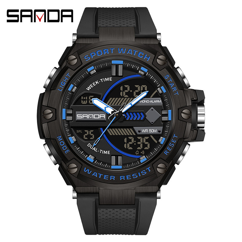 SANDA 3185 nuevos hombres electrónicos reloj de moda deportes al aire libre luminoso impermeable reloj despertador
