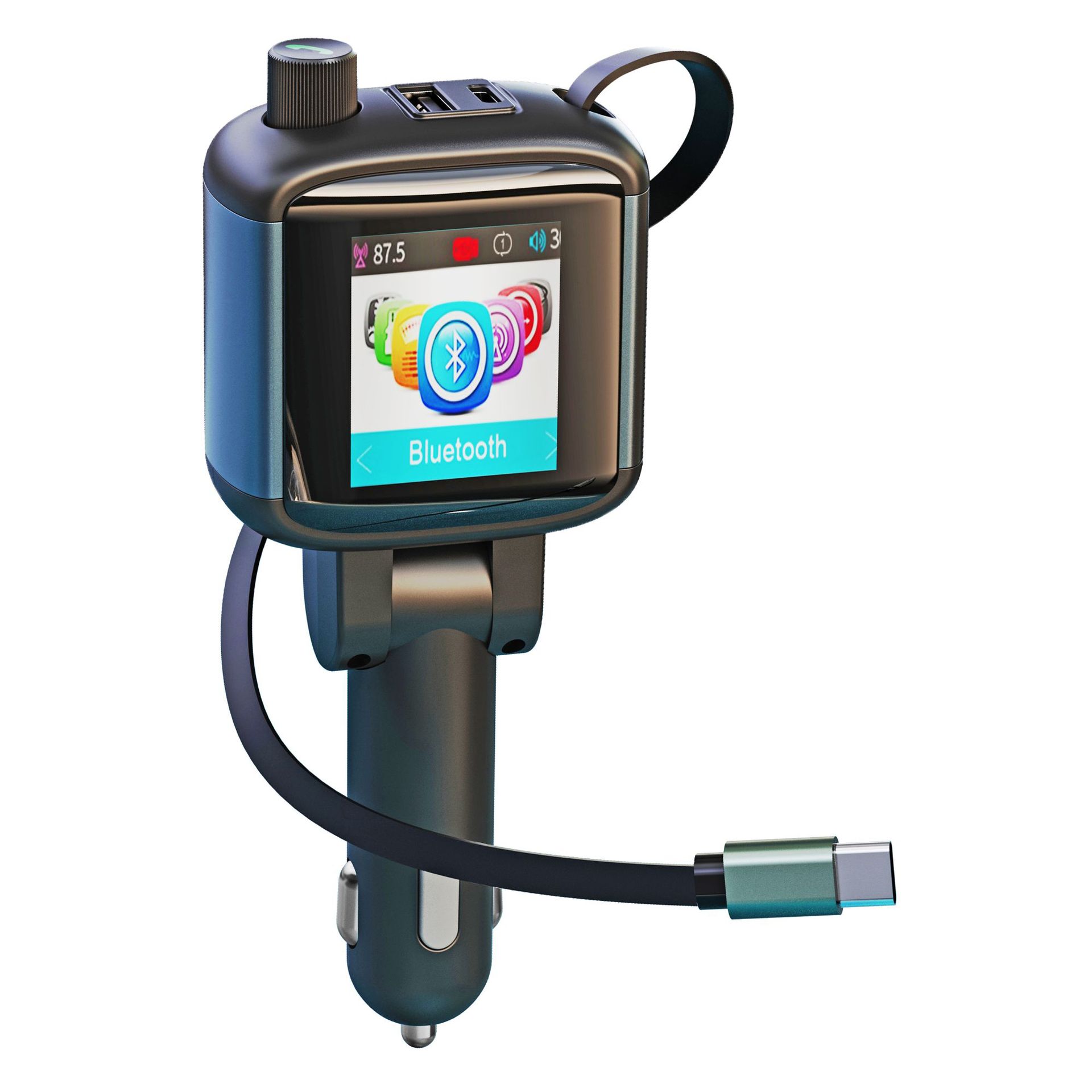Car-mounted color display screen Bluetooth FM transmitter hands-free calling PD65W fast charging charger MP3 player