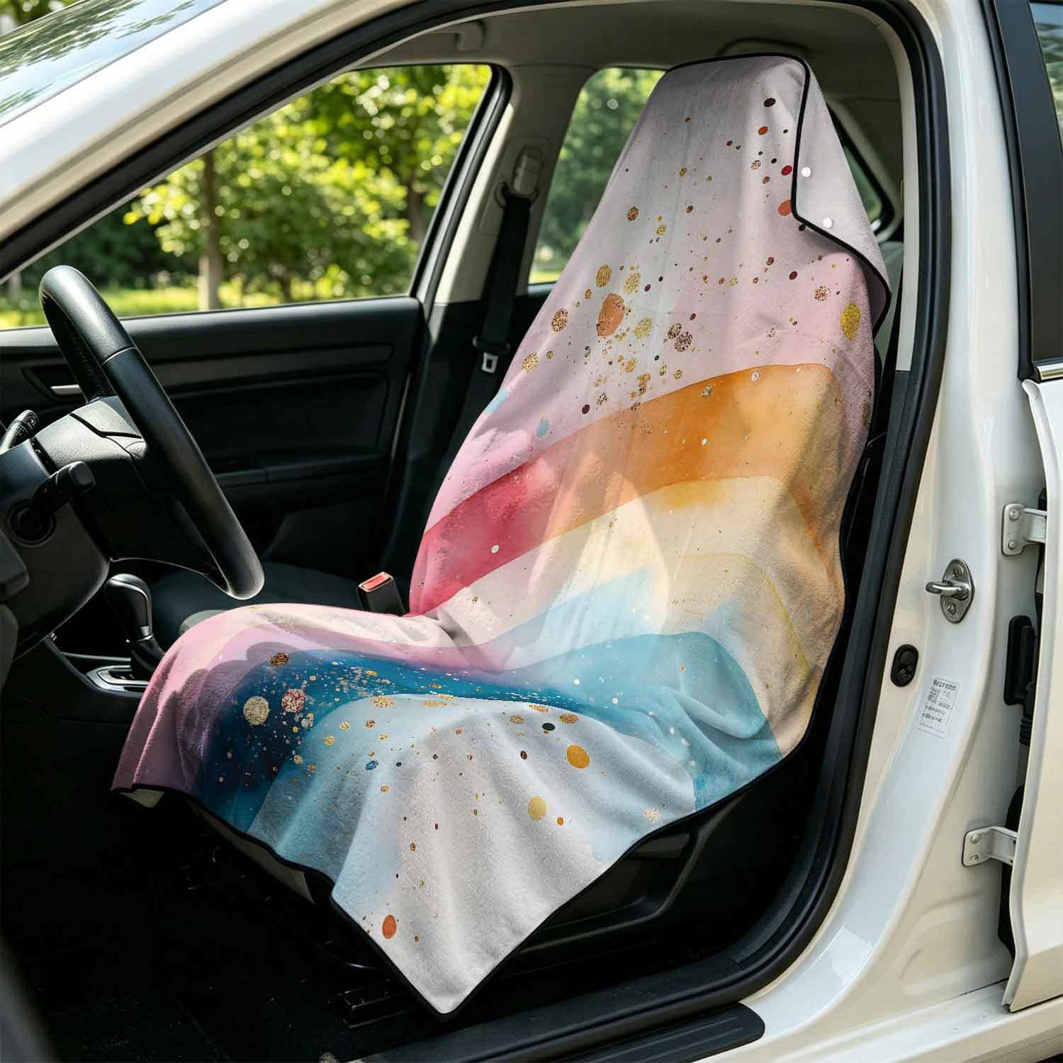 Printed bath towel and car seat cover 2-in-1, ultra-fine fiber outdoor beach and car dual-use universal seat cushion