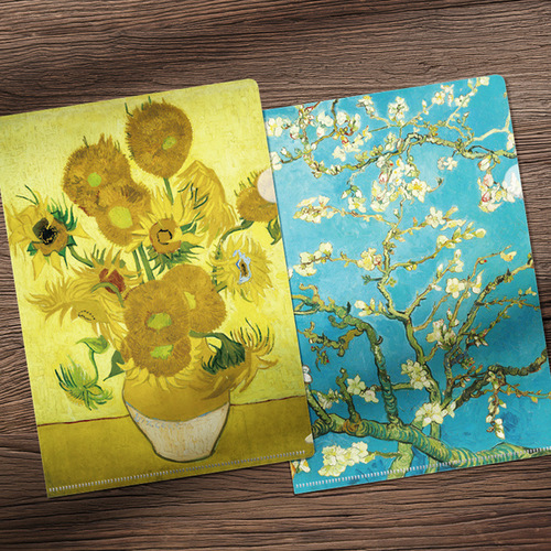 L-shaped folder imprinted flower set series famous paintings famous flowers A4 single-chip folder student office information storage