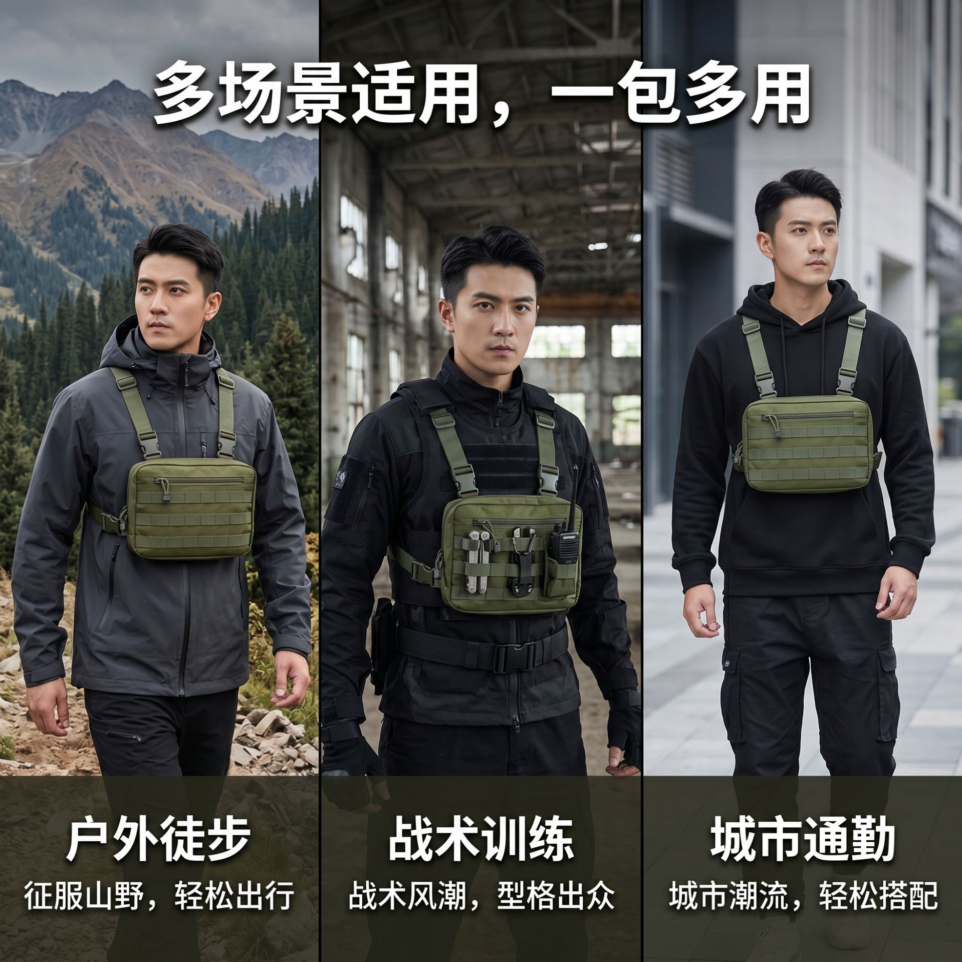 Bolsa táctica para deportes al aire libre, bolso para hombre, multifuncional, práctico, cómodo, de malla transpirable, estilo callejero Yubang