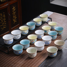 70毫升天青汝窑中大号品茗杯月白米黄功夫茶杯家用开片瓷压手杯