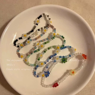 韩国复古彩色花朵手链 彩虹水晶手链手串 韩版百搭雏菊串珠手链