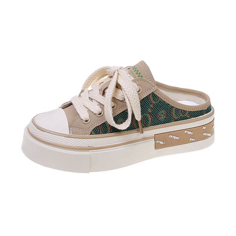 Scarpe di tela traspiranti Primavera ed estate La nuova versione coreana delle mezze pantofole Baotou da donna con fondo spesso casual sono pigre_voghion.com