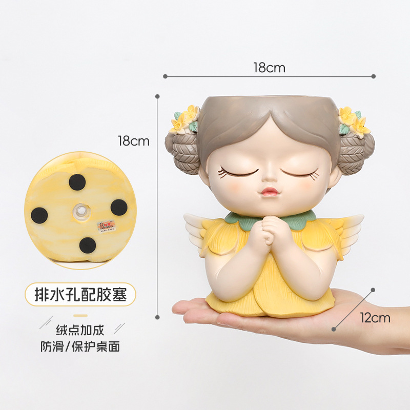 Chậu Cây Resin Chậu cây resin hình cô gái yêu tinh, chậu mọng nước mini, trang trí nhà, văn phòng và tiểu cảnh (RG-54)