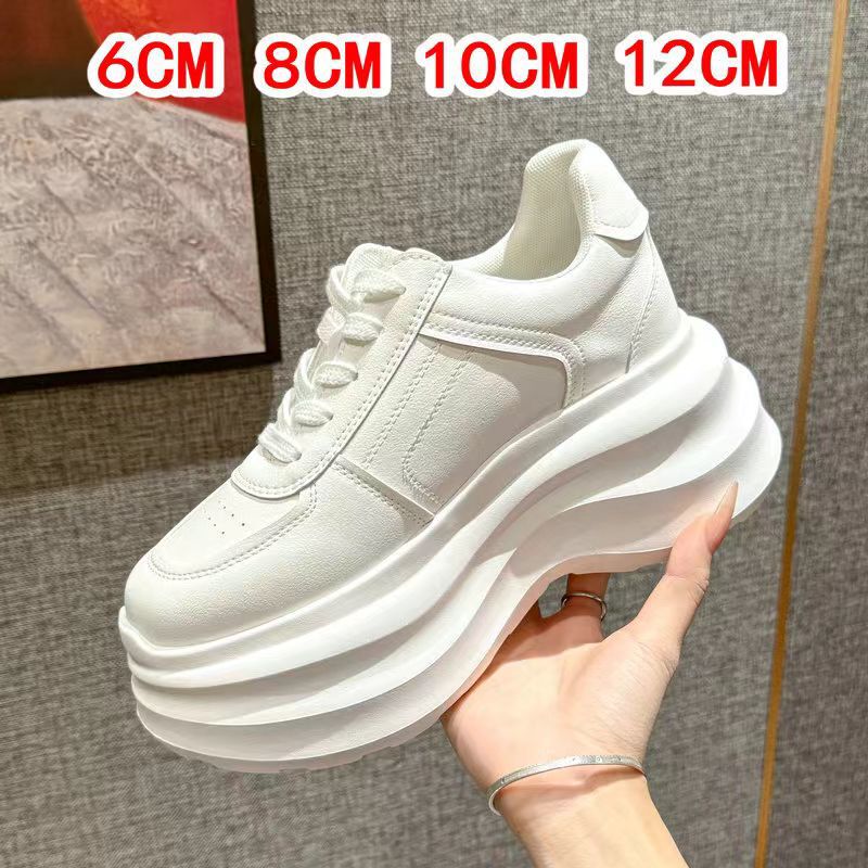 12cm Inner Height Increasing Women's Shoes for Small People 14cm White Shoes for Women Thick Soles 2025 New Popular Casual Height Increasing Shoes