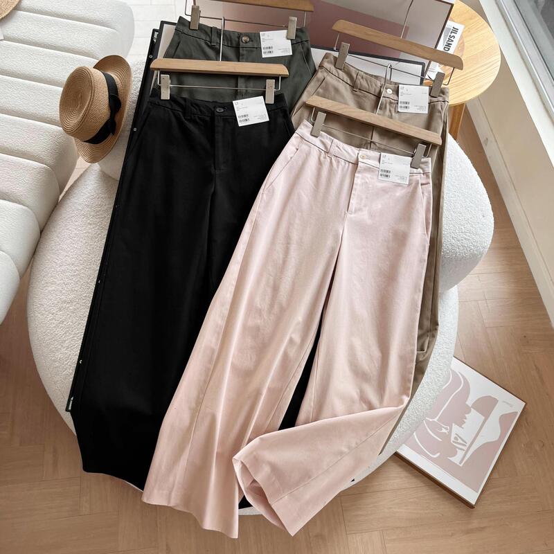 New 2024 Autumn Cotton Blend Wide-Leg Pants Casual Pants Versatile Solid Color Wide-Leg Pants for Women 469828 New 2024 Autumn Cotton Blend Wide-Leg Pants Casual Pants Versatile Solid Color Wide-Leg Pants for Women 469828