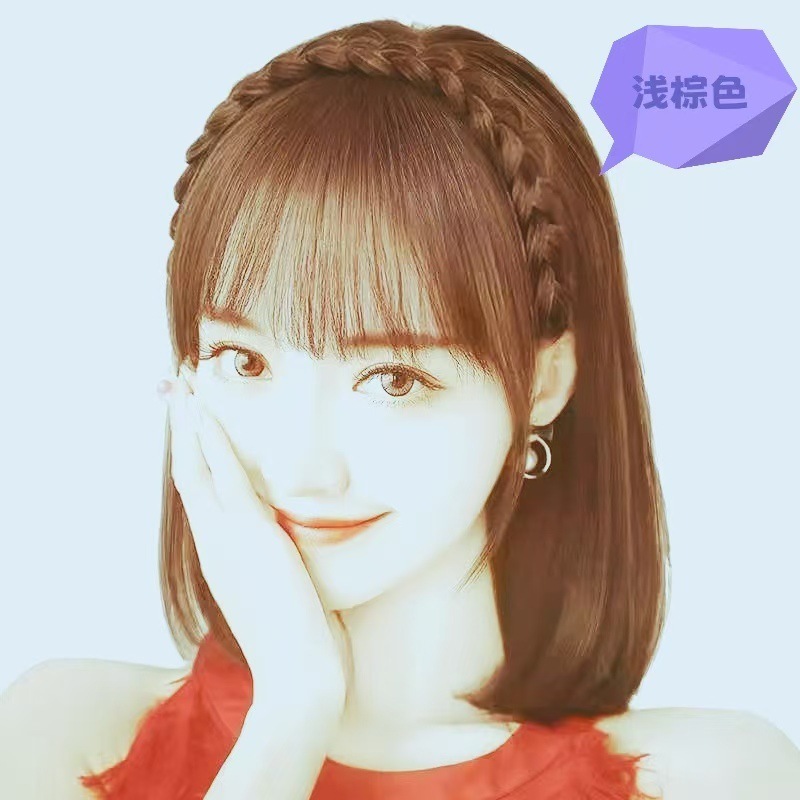 ウィッグヘアフープ、前髪一体型ウィッグ、女性用頭頂部交換用ヘアピース、人毛前頭、自然な白髪カバー、フィッシュボーン三つ編み|undefined