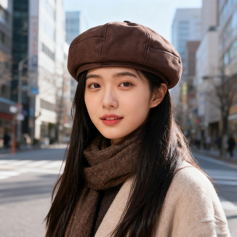 一帽多戴韩版时尚麂皮绒八角帽子女秋冬贝雷帽显脸小保暖前进帽潮|undefined