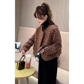 小香风格子短外套女春秋季小个子气质名媛设计感夹克上衣短款