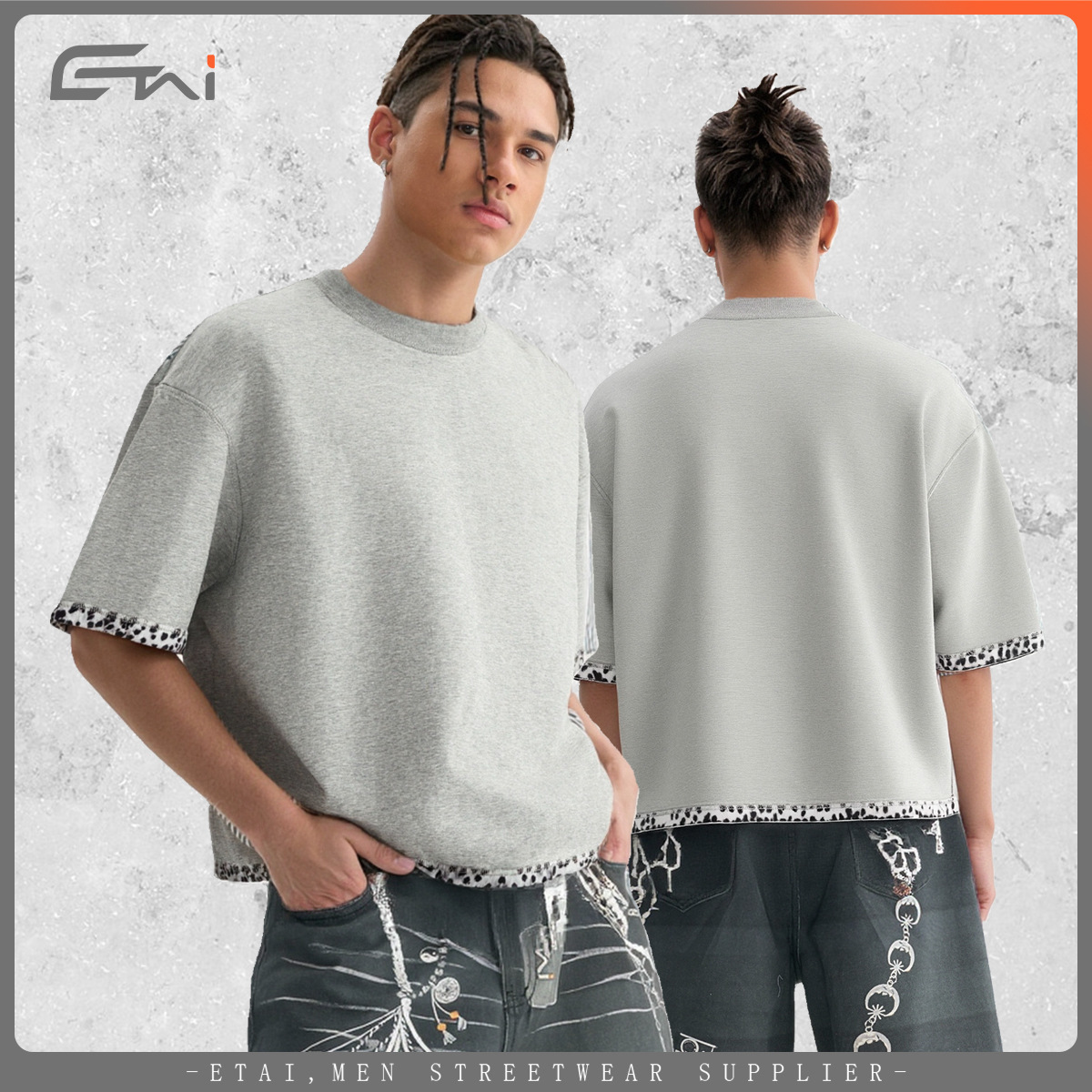 Calle de moda personalidad doble cara vestido leopardo camiseta de manga corta verano nuevo corto ancho cuello redondo chaqueta casual hombre