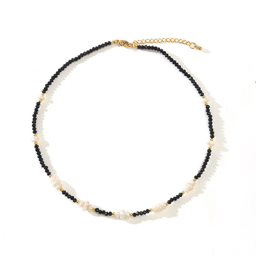 Unusual Baroque Freshwater Pearl Black Tourmaline Necklace Niche Personality Internet Famous Retro Black Crystal Choker for Women 