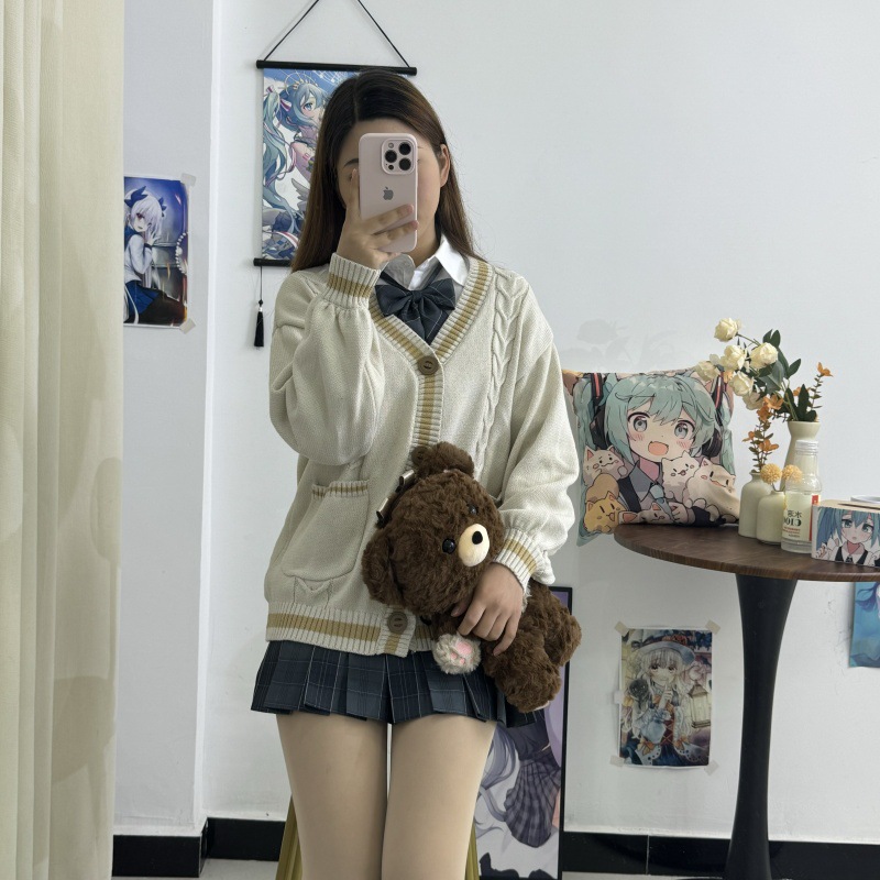 오리지널 JK 스웨터 카디건 긴 소매 스웨터 니트 스웨터 스파이크 사쿠라 데이 부서 대학 스타일 학교 가을 및 겨울 학생 유니폼 여성