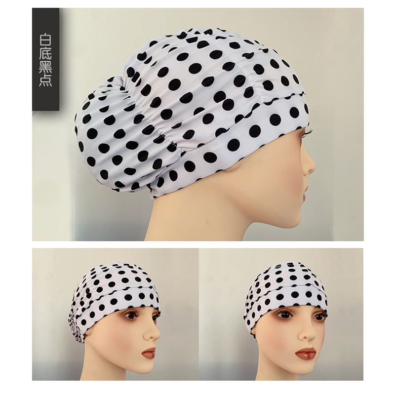 Fábrica al por mayor plisado paño gorro de natación extra grande circunferencia de la cabeza no apretado Pelo Largo oído protección natación caliente primavera unisex gorro de natación
