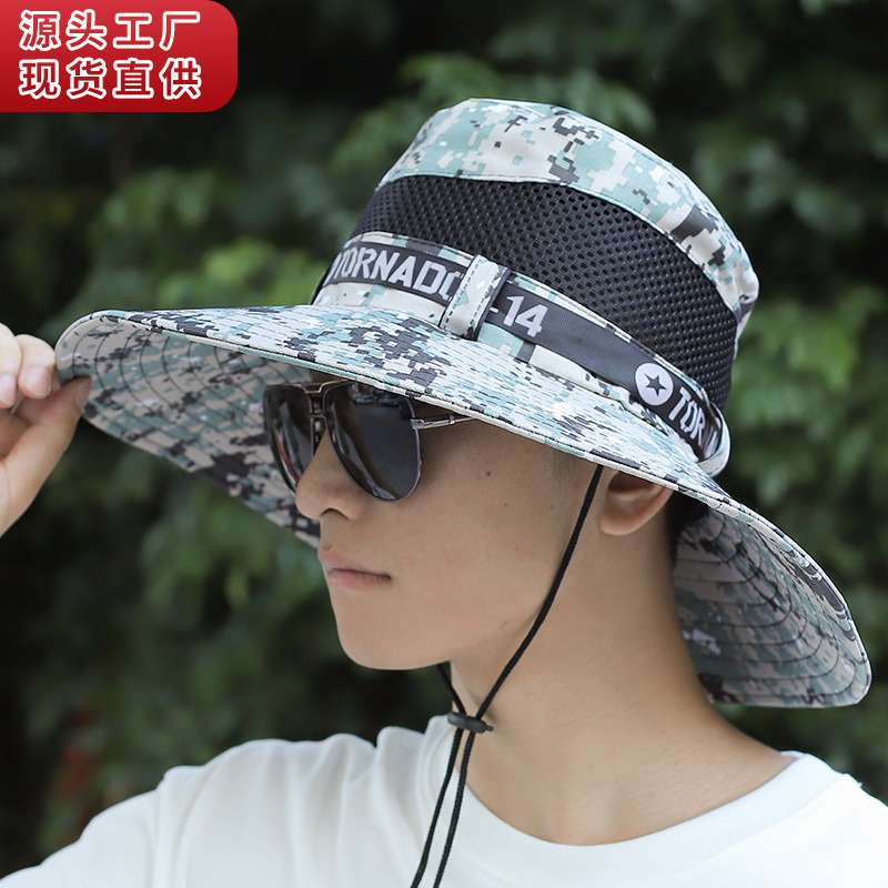 Fisherman Hat Men's Summer Sunscreen Camouflage Big Brim Sun Hat Outdoor Breathable Fishing Hat Mountaineering Hat Sun Hat