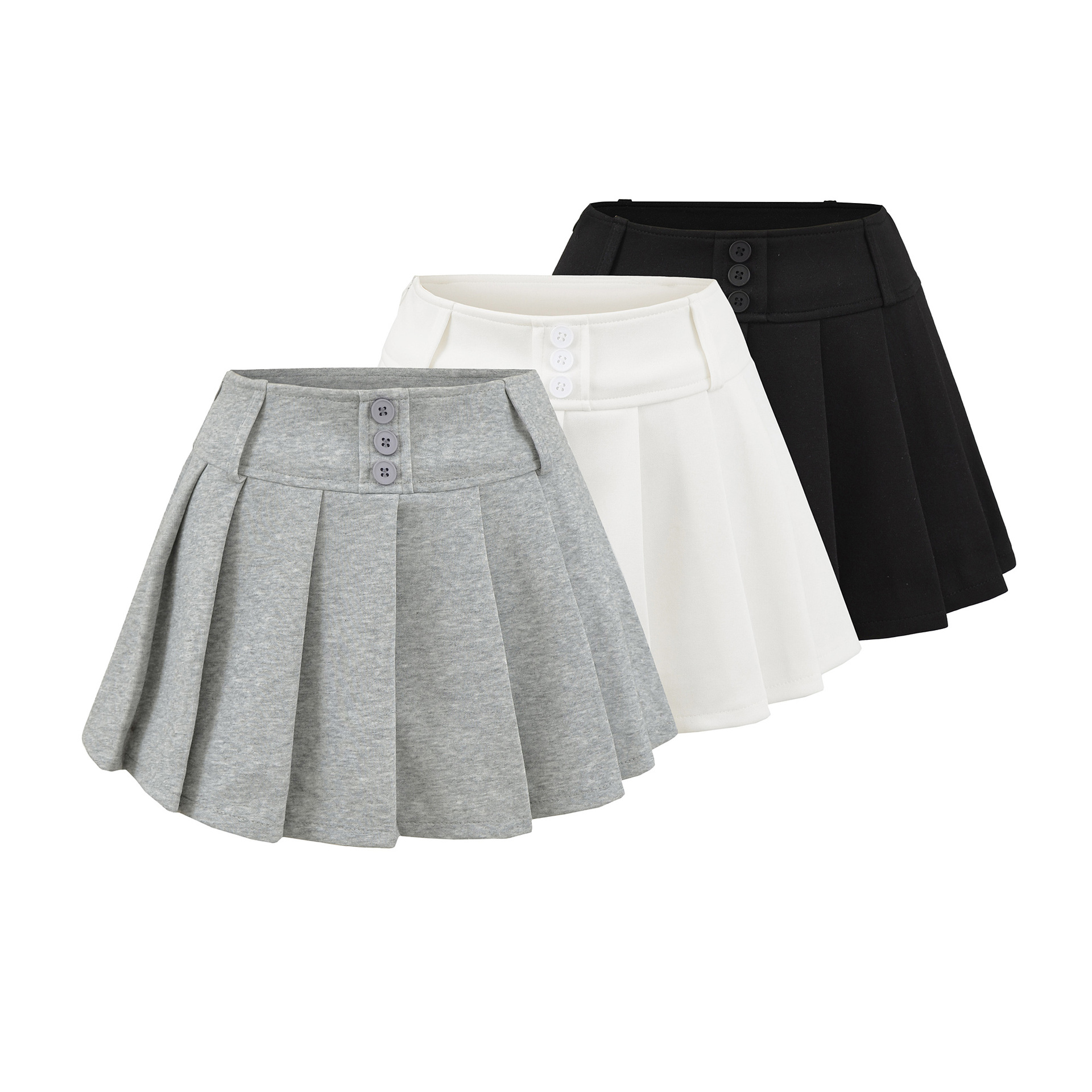 American-Style Petite Wide-Waisted Thick Pleated Skirt for Women, Autumn Trendy Gray Versatile A-Line Short Skirt Pants