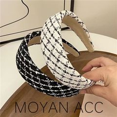 韓版小香風壓發發箍黑白格子粗條紋寬邊秋冬頭箍針織洋氣壓發發卡