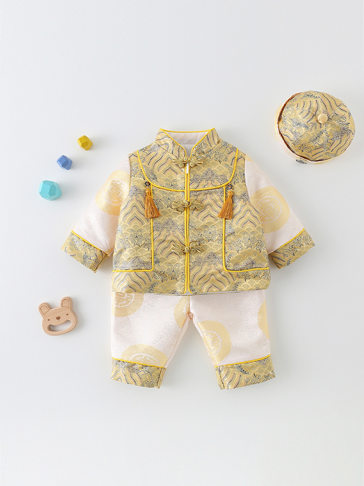 Bebé varón con un aniversario, vestido de Año Nuevo, vestido de estilo chino, vestido de primavera y otoño para niños pequeños, vestido chino