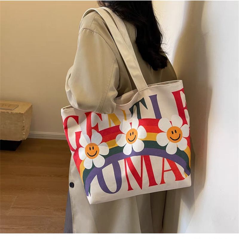 Elegant New Korean Fashionable Casual Canvas Bag Fashion Commuter Underarm Bag Cute Flower Tote Bag Women
