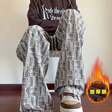 灯芯绒休闲裤男美式宽松复古大码加绒加厚秋冬情侣装阔腿直筒裤子