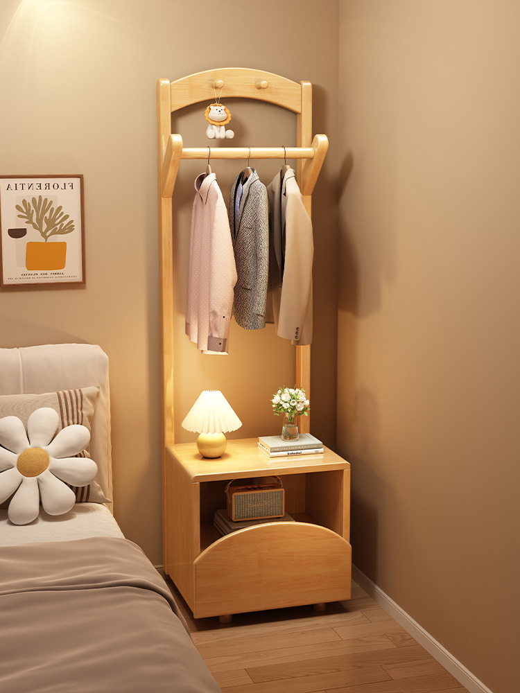단단한 나무 코트 랙, 서랍이 있는 가정용 옷걸이, 간단한 현대식 침대 옆 탁자, 침실 침대 옆 수납 선반, 수납 선반