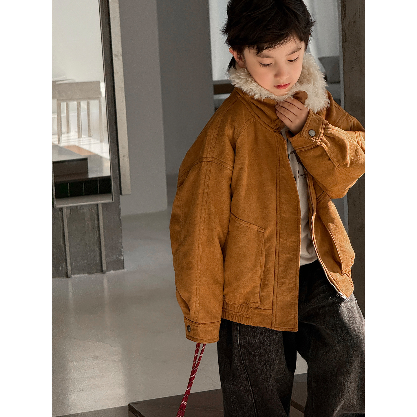 New Boys and Girls 2025 Winter Fashion Pure Color Versatile Casual Quilted Warm Fur Collar Kidsren's Jacket Trendy