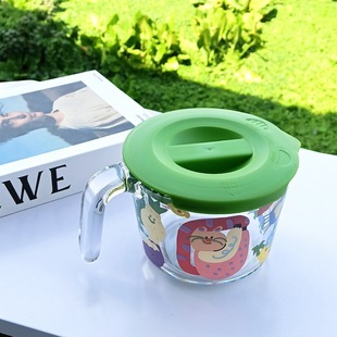 Cute cartoon measuring cup with scale high temperature resistant food grade glass measuring cup household kitchen egg beating Cup