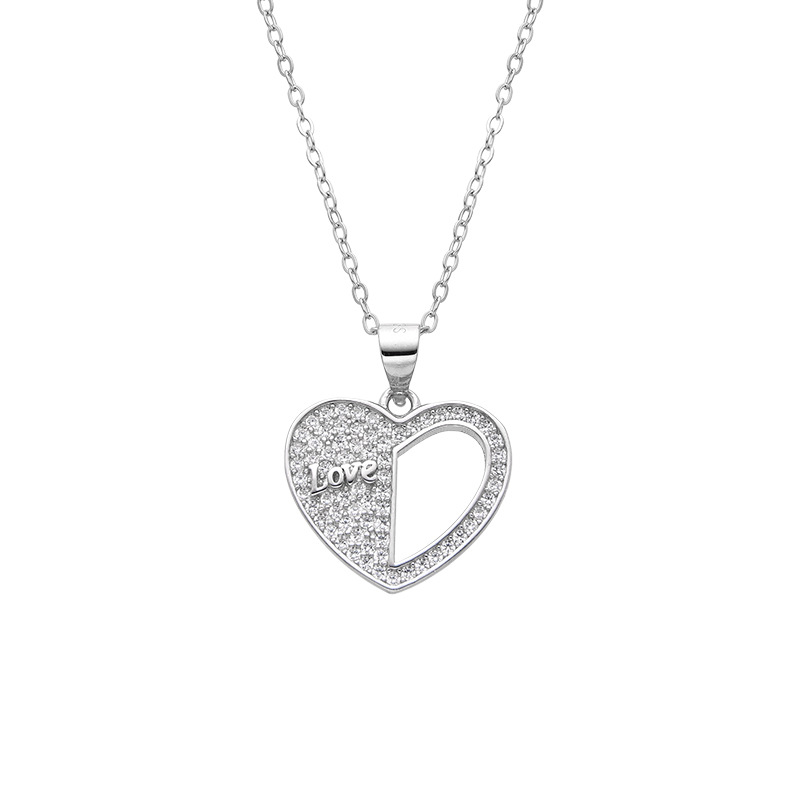 Europa y los Estados Unidos transfronterizos 925 plata esterlina collar en forma de corazón nicho de moda femenina versátil de alta sensación colgante de piedra de diamante cadena clavícula