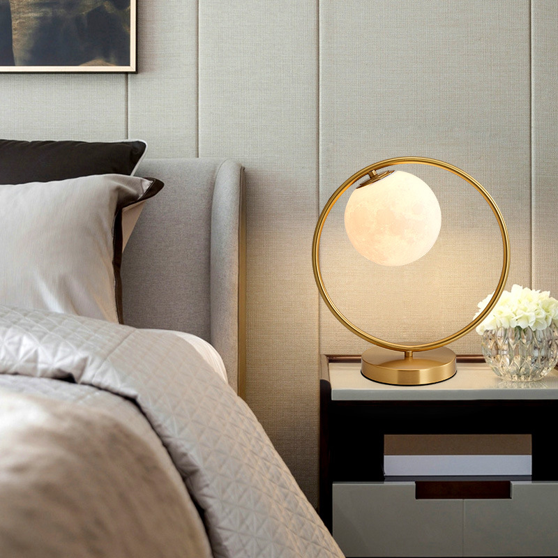 北欧ins风创意仿地球装饰台灯简约客厅全铜玻璃球台灯卧室床头灯|ms