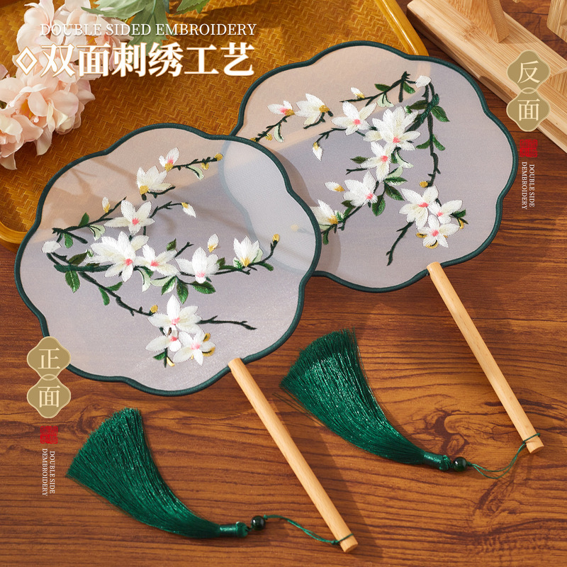 Xuanshuo 中国風扇子両面刺繍古代扇子蘇刺繍女性漢服チャイナドレス子供ダンス八枚花びら刺繍|undefined