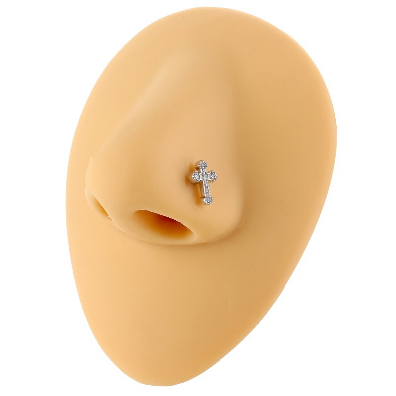 Piercing naso a croce in rame con zircone incastonato_voghion.com