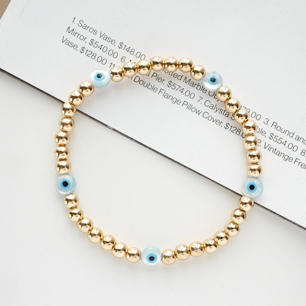 Beaded, Knitting, Plating Design Ig Style Vacation Devil's Eye Shell Copper 18k Gold Plated Bracelets In Bulk