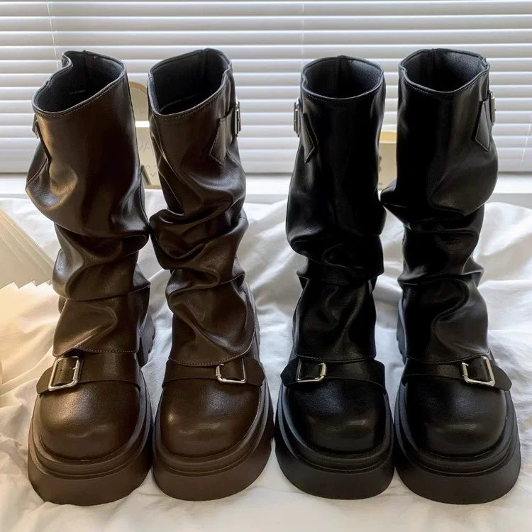 Ботинки Martens демисезонные средней длины ретро, коричневые/чёрные, размеры 35–40, пряжка
