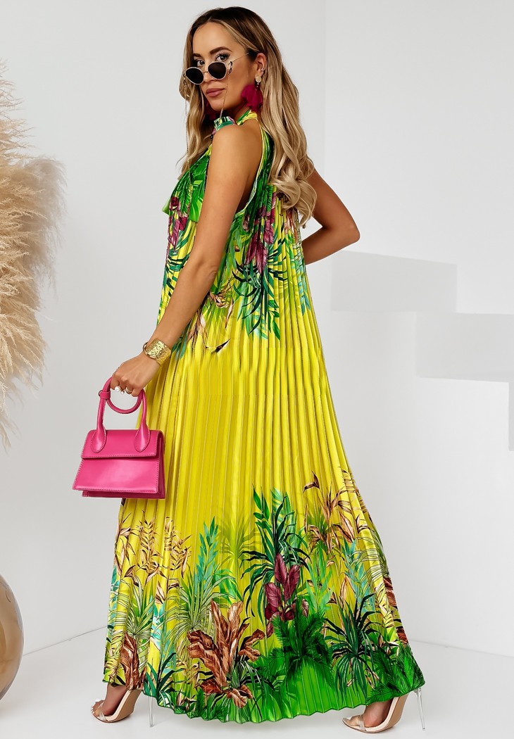 140g Weight Maxi Long Dress, Knee-Length Dress Length Type Wholesale Women's Bohemian Printing Plant Holiday Travel Standing Collar Sleeveless Swing Dress