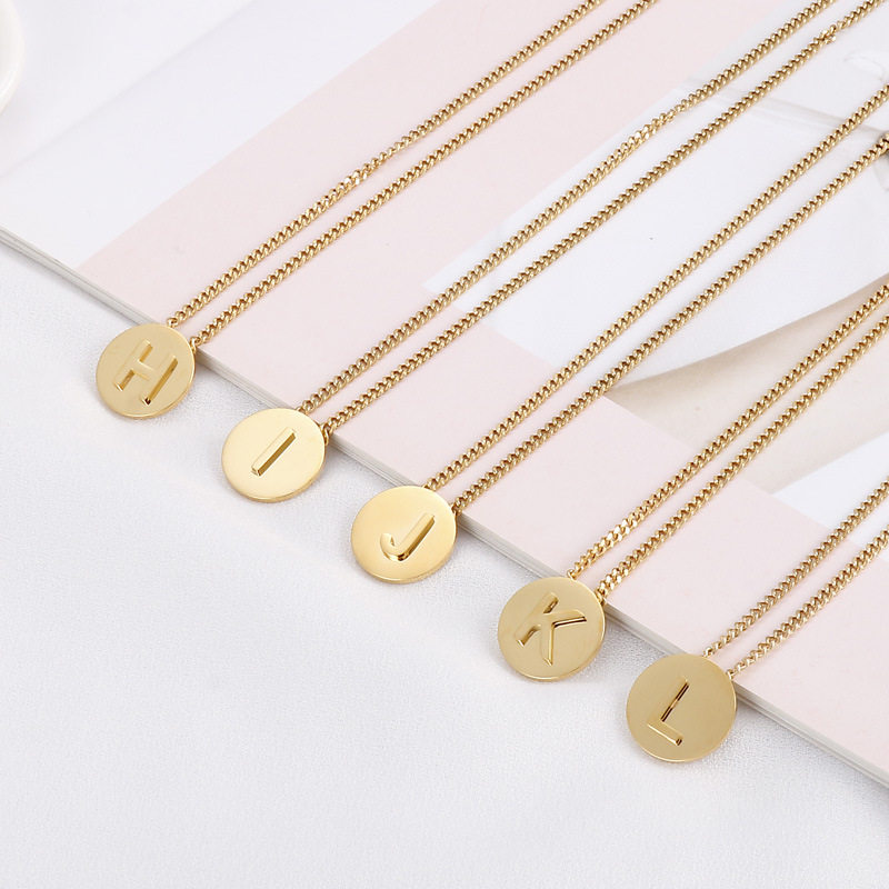 19g Weight PVD Coated 18K Gold Plated Letter Titanium Steel Simple Style Waterproof Non Tarnish Titanium Steel Pendant Necklace
