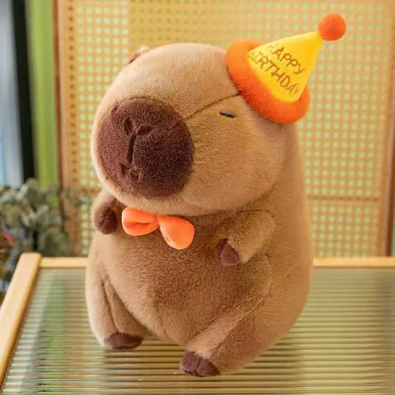 インターネット有名人カピバラぬいぐるみ人形かわいい誕生日帽子カピバラクロスボーダー人形イベントギフト布人形|undefined