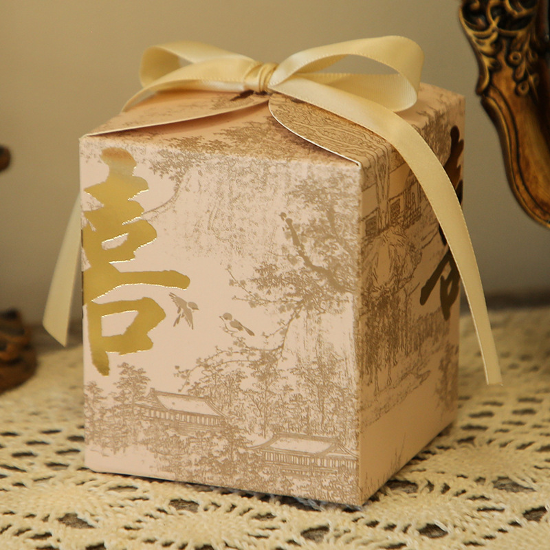 新型国風喜糖箱新中国式結婚キャンディー箱水墨画喜糖箱高級感ギフトボックス大サイズ|undefined