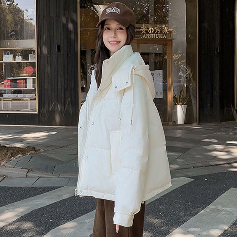 棉衣女新款可拆帽韩版宽松显瘦时尚加厚pu蛋白皮免洗短款棉服外套