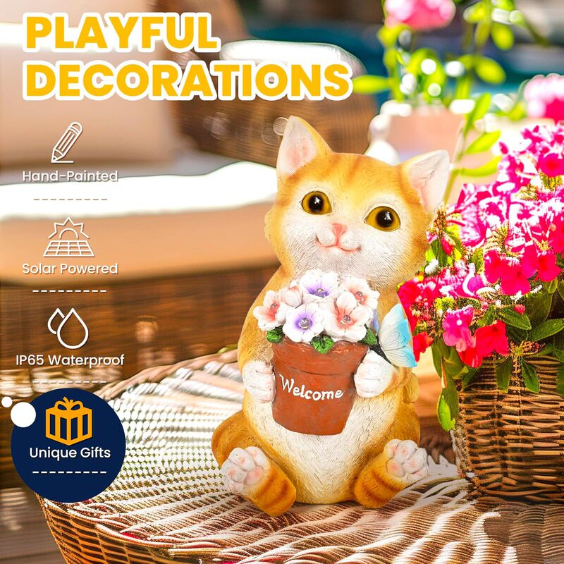 Solar Courtyard Landscape Decorative Lights Animal Ornaments Outdoor Garden Lawn Landscaping Cute Squirrel Kitten Cross Border