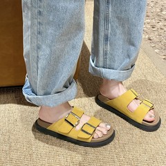 現物のブドウのお母さんは同じ人の手で1足です! 快適な怠け者のダブルバックルは厚い底のベーケンの半スリッパの女性を合わせます。
