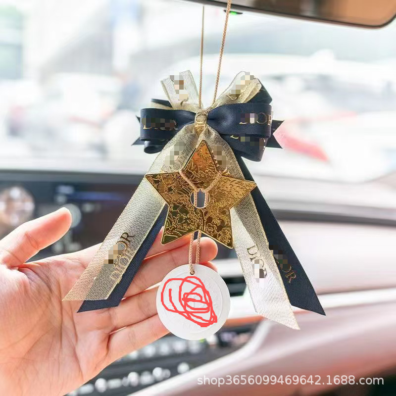 Luxury Star Car Hanging Ornament with Ribbon, Lucky Star Car Pendant, Aroma Diffuser Stone, Car Hanging Decoration, Fragrance Aromatherapy