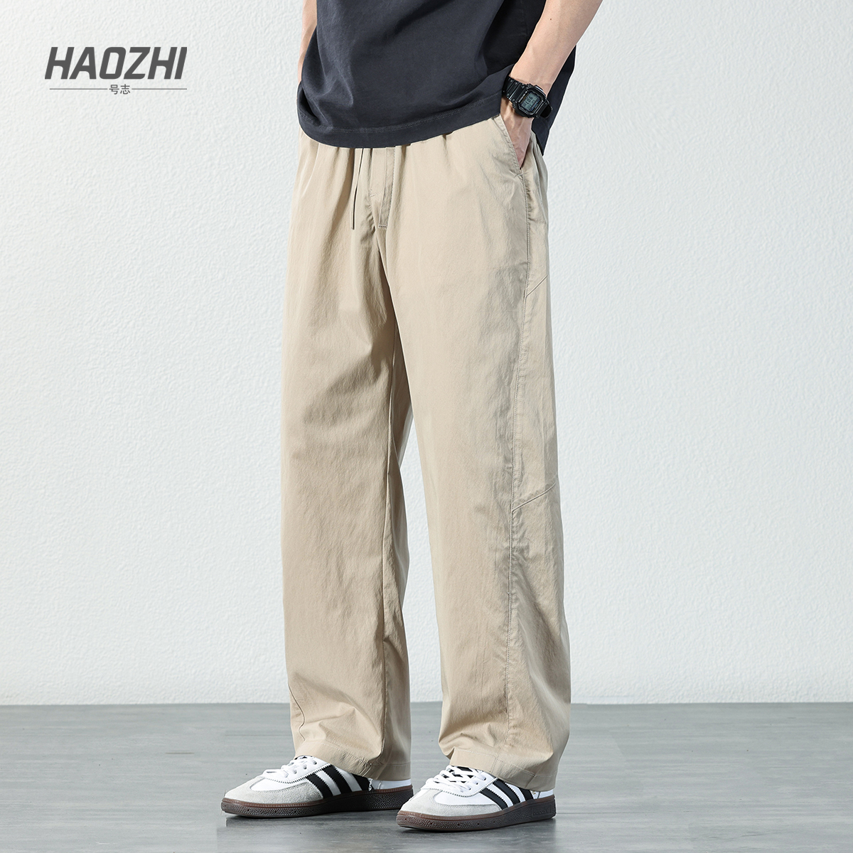 Haozhi Lyocell Tencel Straight-Leg Casual Pants Men's Summer Loose Outdoor Lightweight Quick-Drying Pants Trendy