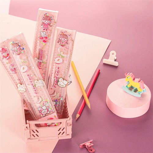 Yimulin student stationery scale ruler cute creative peach steam diary pendant bookmark ruler quicksand into oil dipstick