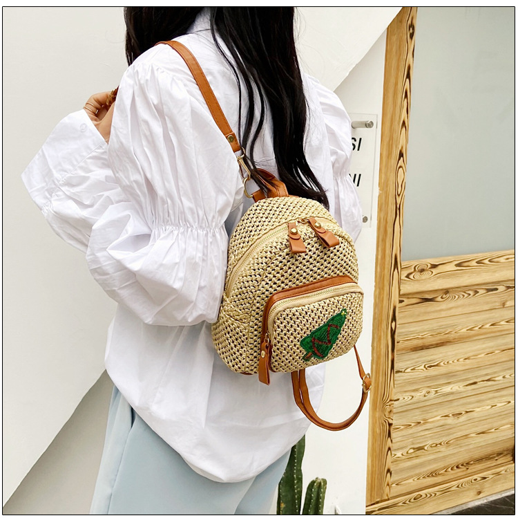 Koreanische Stroh Gewebte Tasche Mode Gewebte Ananas Rucksack display picture 6