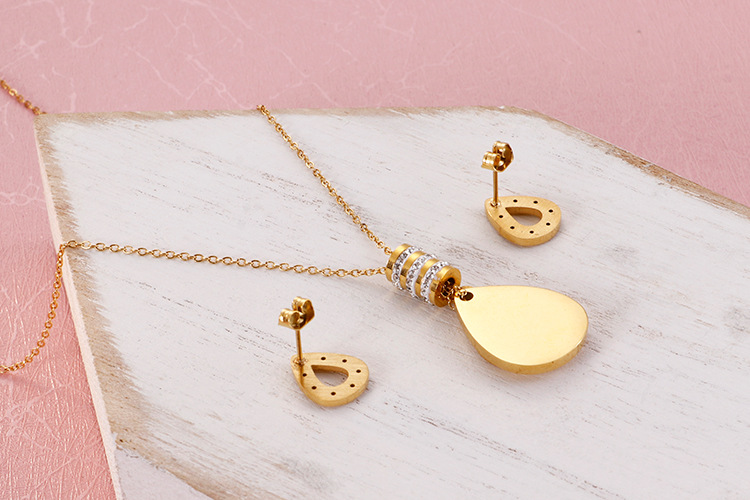 new European and American creative titanium steel drop stick diamond necklace earrings suit wholesal