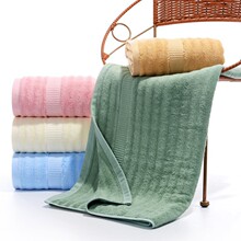 厂家直销波浪纹竹纤维纯棉吸水浴巾素色亲肤提花可刺绣logo伴手礼